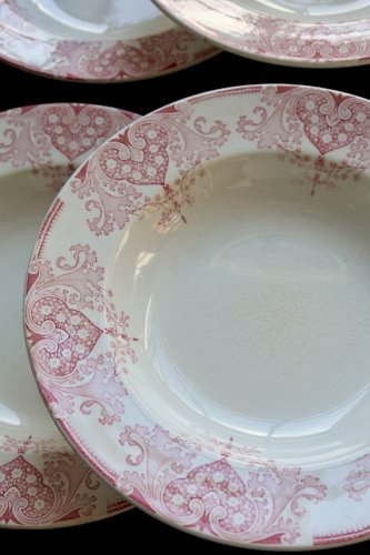 6 assiettes creuses terre de fer vintage Lunéville - “Mauresque” rouge