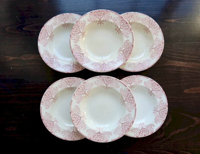 6 assiettes creuses terre de fer vintage Lunéville - “Mauresque” rouge