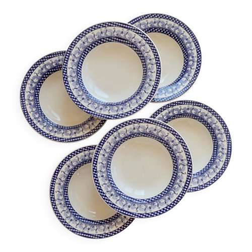 6 assiettes creuses vintage décor vichy oies bleues