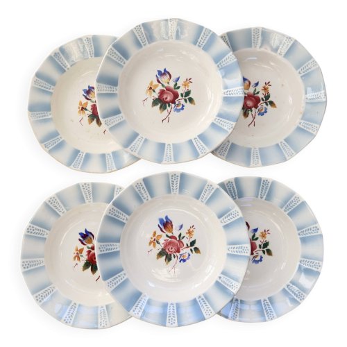 6 assiettes creuses vintage Sarreguemines “Claude” - Faïence à décor floral