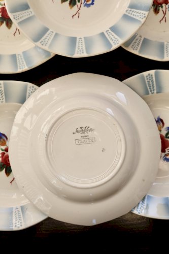 6 assiettes creuses vintage Sarreguemines “Claude” - Faïence à décor floral