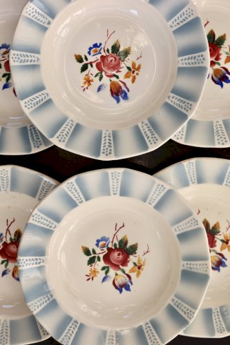 6 assiettes creuses vintage Sarreguemines “Claude” - Faïence à décor floral
