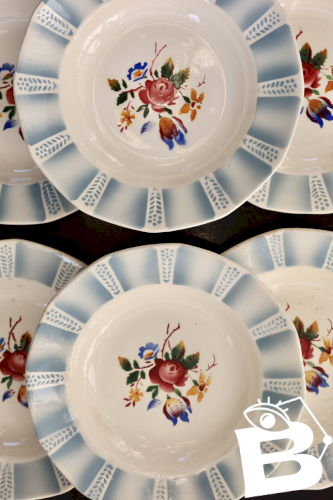 6 assiettes creuses vintage Sarreguemines “Claude” - Faïence à décor floral