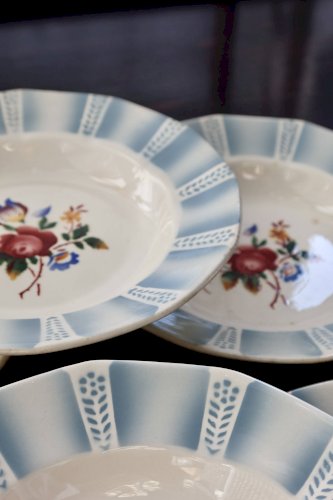 6 assiettes creuses vintage Sarreguemines “Claude” - Faïence à décor floral