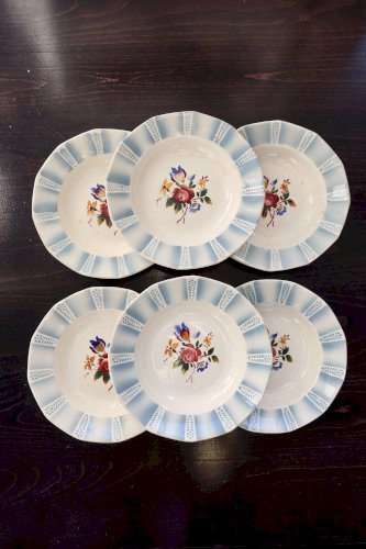 6 assiettes creuses vintage Sarreguemines “Claude” - Faïence à décor floral