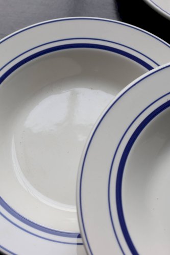 6 assiettes creuses vintage style bistrot porcelaine bleue et blanche