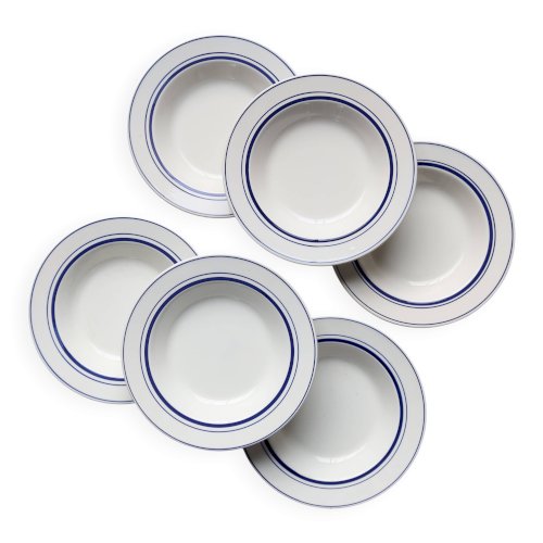 6 assiettes creuses vintage style bistrot porcelaine bleue et blanche