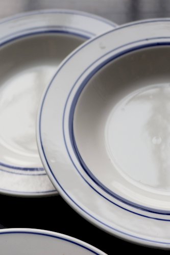 6 assiettes creuses vintage style bistrot porcelaine bleue et blanche