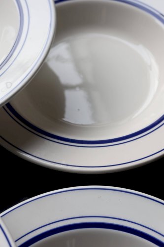 6 assiettes creuses vintage style bistrot porcelaine bleue et blanche