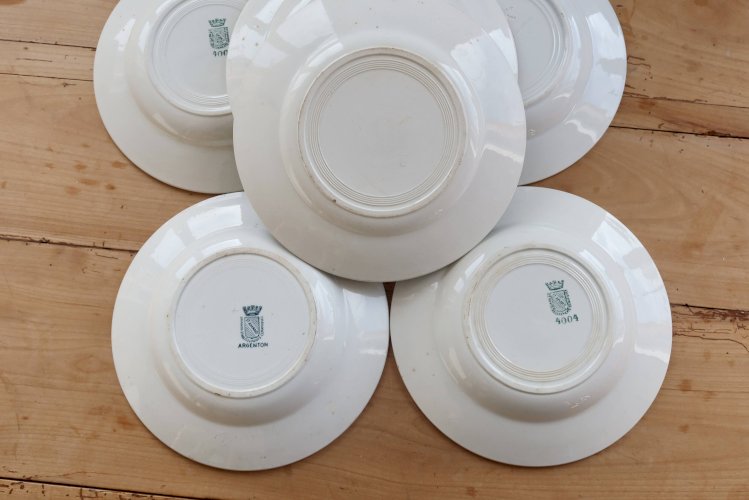 6 assiettes creuses vintage terre de fer dépareillées - Tons bleus et verts