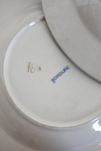 6 assiettes creuses vintage terre de fer ivoire -  Motif bleu