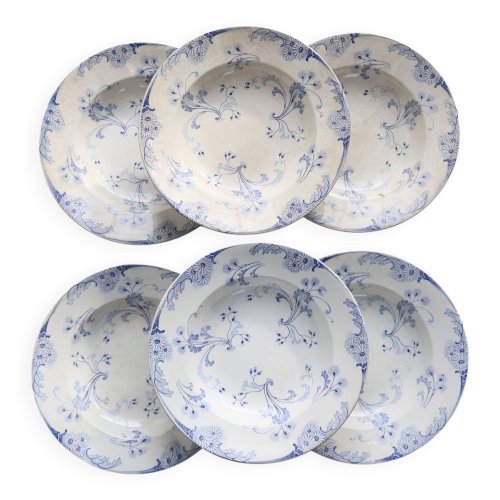 6 assiettes creuses vintage terre de fer Lunéville - Modèle Marie-Louise