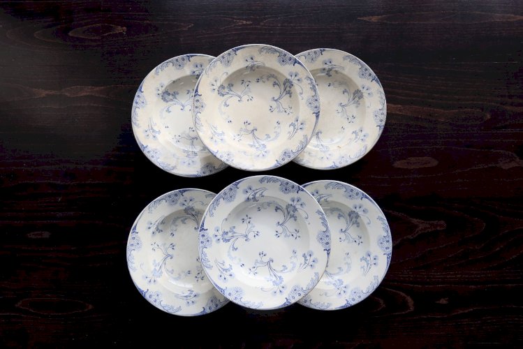 6 assiettes creuses vintage terre de fer Lunéville - Modèle Marie-Louise