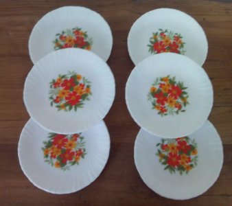 Service 18 Assiettes Motif Fleur Orange Et Bleu - Pour 6 Personnes - Céramique Et Porcelaine - Lavable Lave-vaisselle