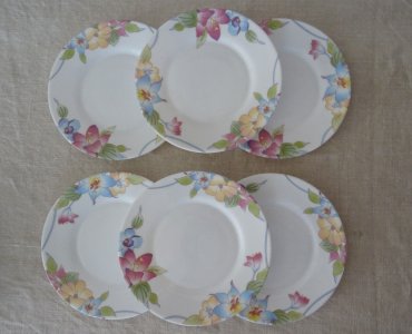  6 PLATES exotic multicolored DESSERT FLOWERS ARCOPAL 10292