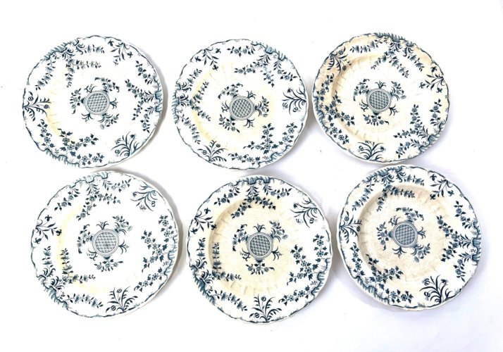 6 Assiettes Minton Montrose – Faïence bleu et blanc – 19e siècle – 20,2 cm