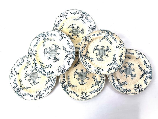 6 Assiettes Minton Montrose – Faïence bleu et blanc – 19e siècle – 20,2 cm