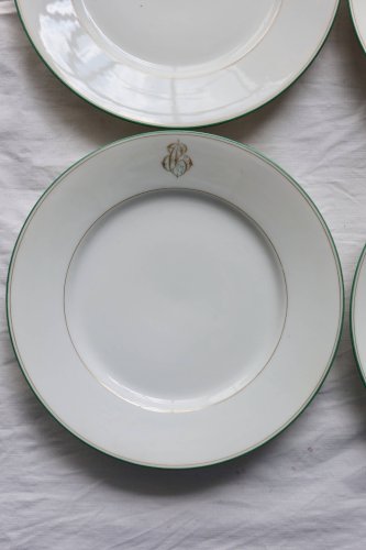 6 assiettes monogrammées anciennes en porcelaine de Limoges