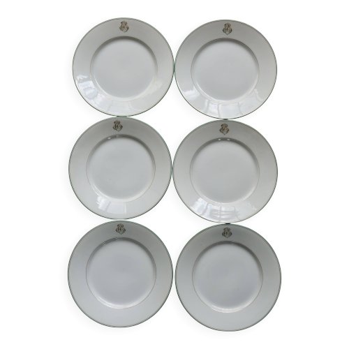 6 assiettes monogrammées anciennes en porcelaine de Limoges