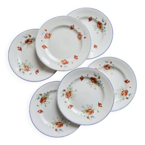 6 assiettes plates anciennes faience Salins - Modèle coquelicot