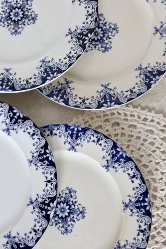 6 assiettes plates antiques faience Bordeaux Jules Vieillard et Longwy