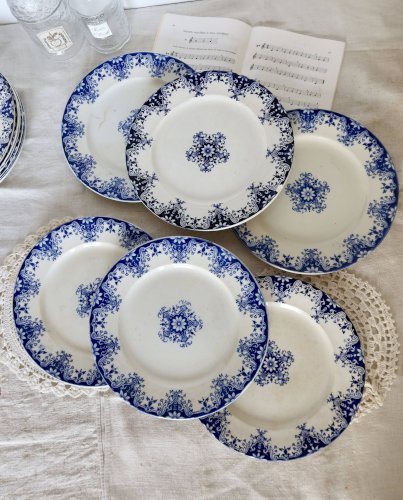 6 assiettes plates antiques faience Bordeaux Jules Vieillard et Longwy
