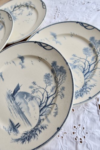 6 assiettes plates antiques Gien modèle Marines 1875