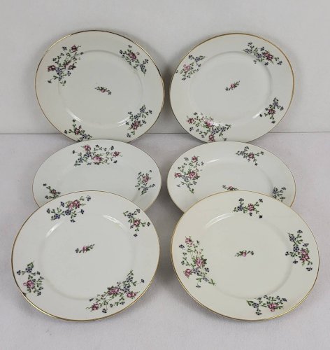 6 assiettes plates décor aux barbeaux