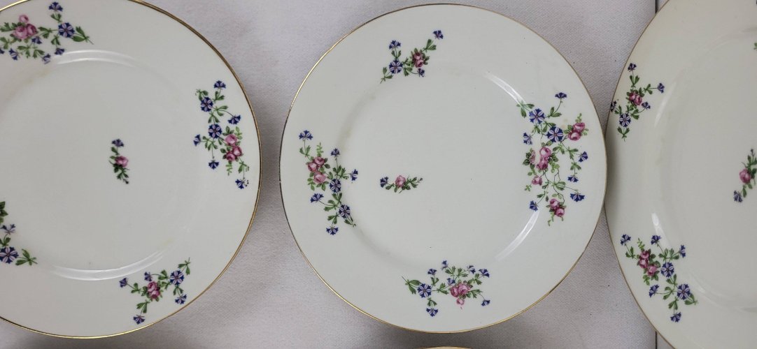 6 assiettes plates décor aux barbeaux
