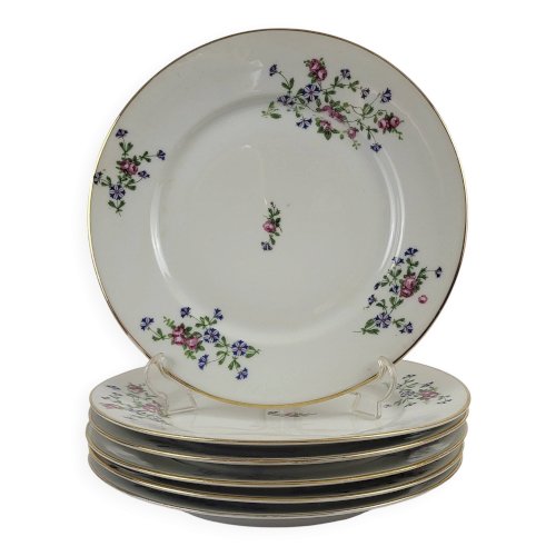 6 assiettes plates décor aux barbeaux