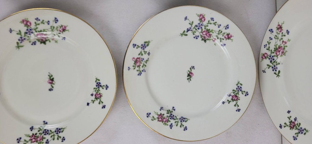 6 assiettes plates décor aux barbeaux