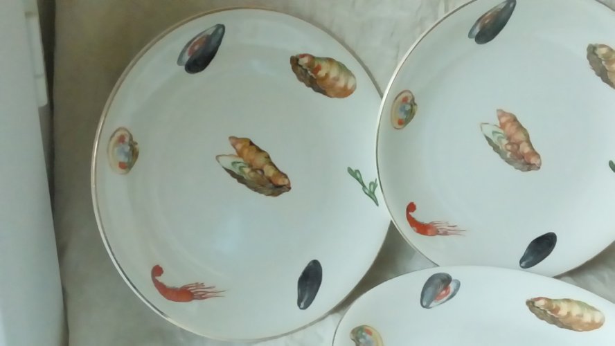 6 ASSIETTES PLATES EN FAIENCE DE DIGOIN MODELE NEPTUNE DECOR CRUSTACÉS **