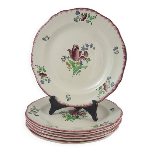 6 assiettes plates en faïence de Gien modèle Lorraine