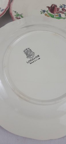 6 assiettes plates en faïence de Gien modèle Lorraine