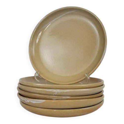 6 assiettes plates en grès Poterie Auger