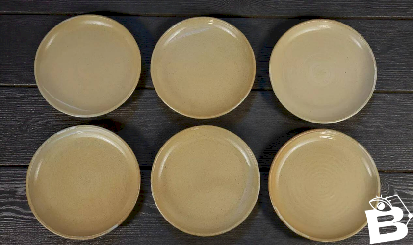6 assiettes plates en grès Poterie Auger
