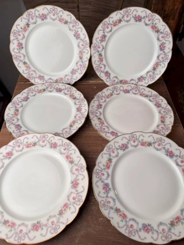 6 assiettes plates en porcelaine ancienne D&C Grand dépôt E.Bourgeois