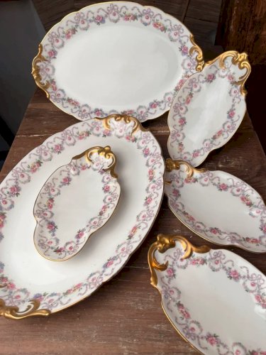 6 assiettes plates en porcelaine ancienne D&C Grand dépôt E.Bourgeois