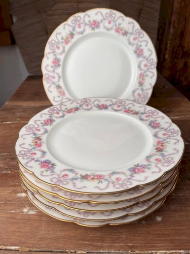 6 assiettes plates en porcelaine ancienne D&C Grand dépôt E.Bourgeois