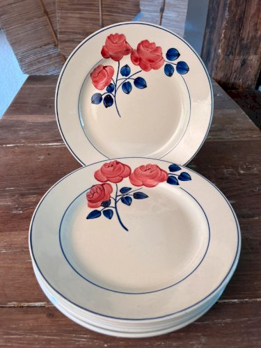 6 assiettes plates HBCM modèle Rose Rouge