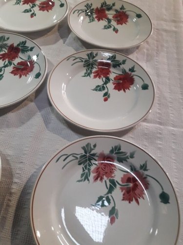 6 assiettes plates Luxeuil HBCM MONTEREAU FRANCE fleurs et feuillages