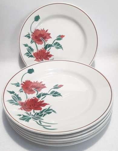 6 assiettes plates Luxeuil HBCM MONTEREAU FRANCE fleurs et feuillages