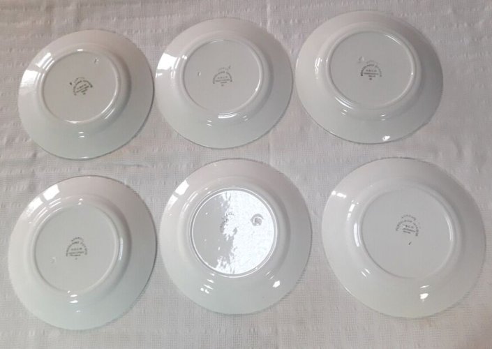 6 assiettes plates Luxeuil HBCM MONTEREAU FRANCE fleurs et feuillages