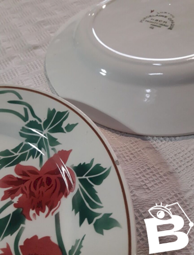 6 assiettes plates Luxeuil HBCM MONTEREAU FRANCE fleurs et feuillages