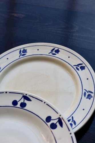 6 assiettes plates vintage dépareillées porcelaine bleue et blanche