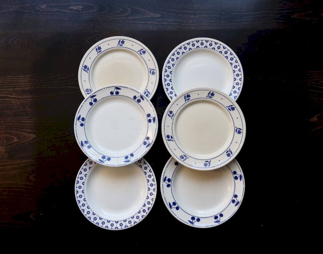 6 assiettes plates vintage dépareillées porcelaine bleue et blanche