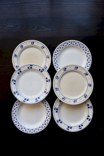 6 assiettes plates vintage dépareillées porcelaine bleue et blanche