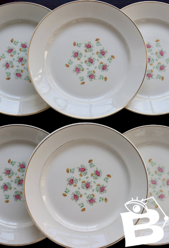 6 assiettes plates vintage en faïence Lunéville – Modèle Christine