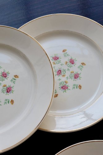 6 assiettes plates vintage en faïence Lunéville – Modèle Christine