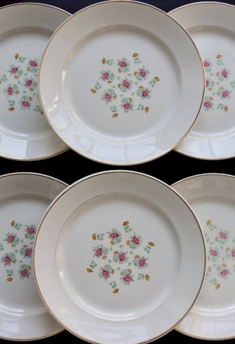 6 assiettes plates vintage en faïence Lunéville – Modèle Christine